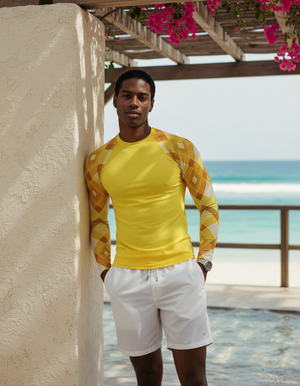 Lemon Yellow Horizon Rash Guard Men's Rashguard — Dripper