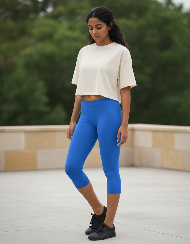 Mediterranean Blue Capri Leggings Capri Leggings — Dripper