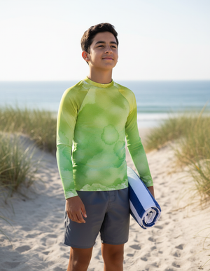 Runway Chartreuse Mosaic Youth Rash Guard Youth Rash Guard — Dripper