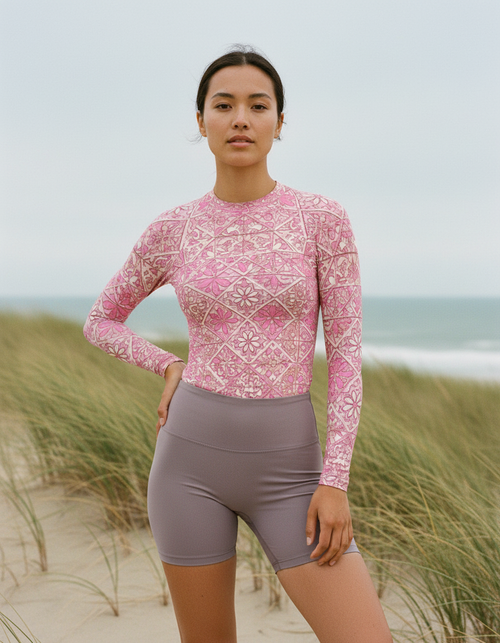 Millennial Pink Zellige Rash Guard Women's Rashguard — Dripper