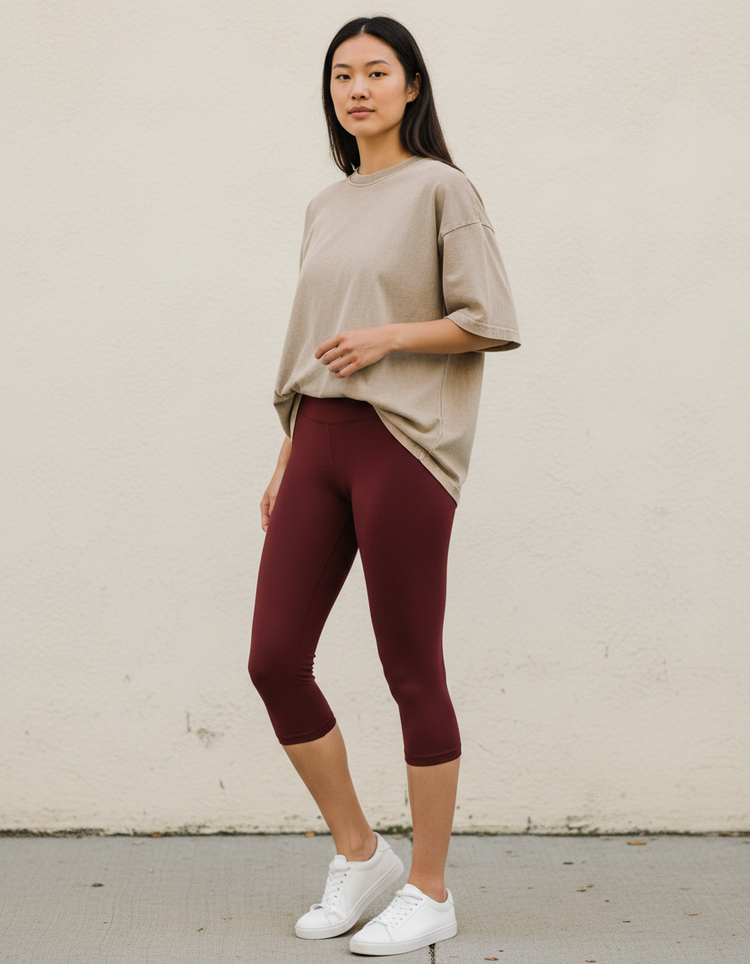 Maroon Leggings Capri Leggings — Dripper