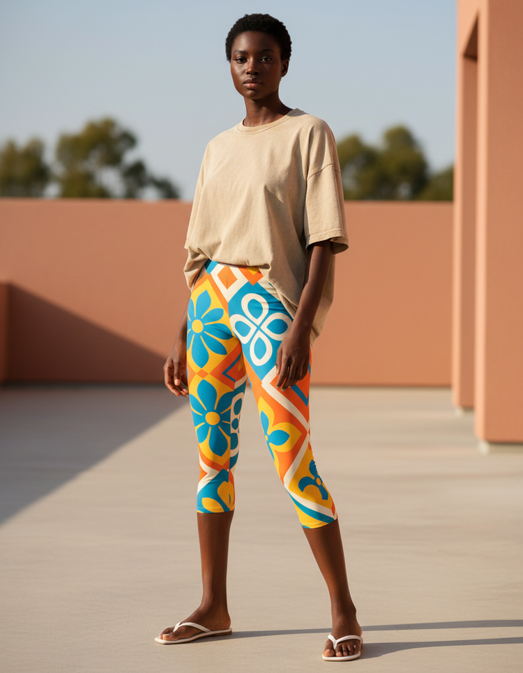 Women's Geometric Azulejo Capri Leggings