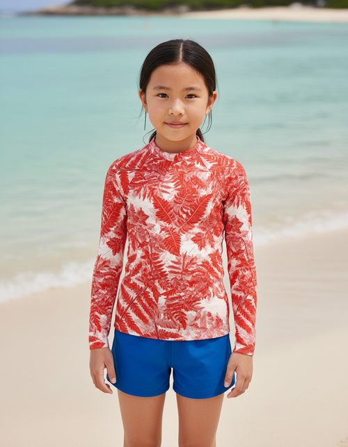 Fiery Red Verdant Kids Rash Guard Kids Rash Guard — Dripper