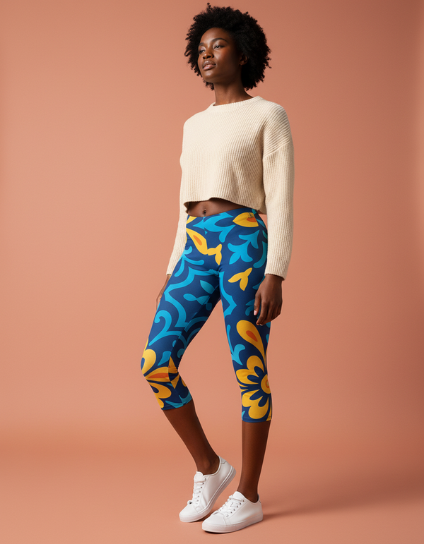 Women's Lisbon-Blue Azulejo Capri Leggings