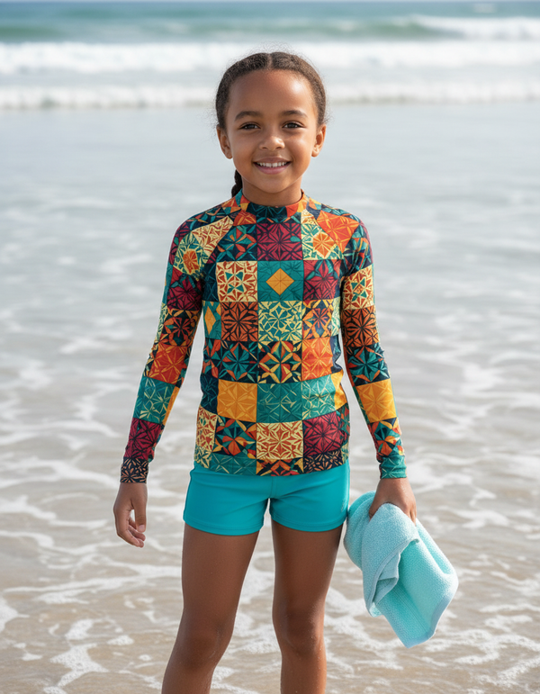 Kids Base Card Patterns Rash Guard