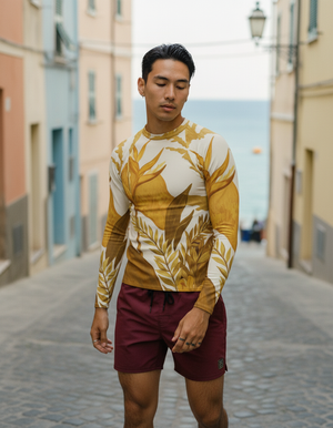 Lemon Yellow Tropique Rash Guard Men's Rashguard — Dripper