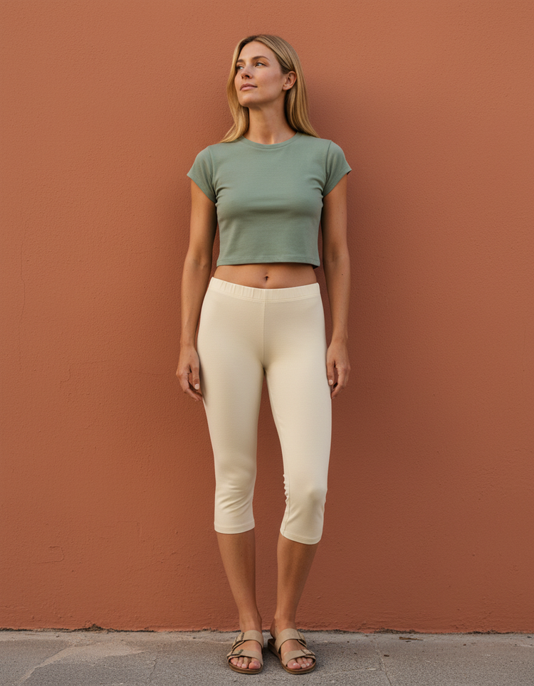 Antique White Leggings Capri Leggings — Dripper