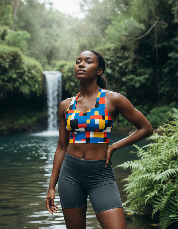 Suprematist Geometry longline sports bras