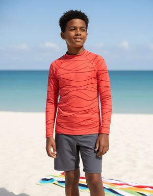 Youth Fiery Red Aqua youth rashguards