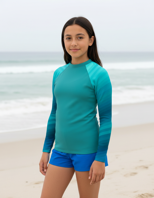 Transformative Teal Ripple Youth Rash Guard Youth Rash Guard — Dripper