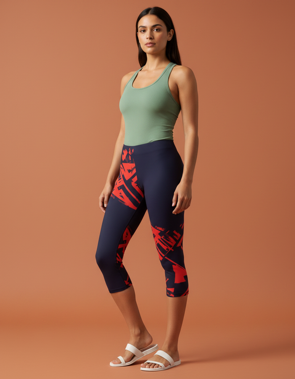 Women's Bicolor Patterns Capri Leggings