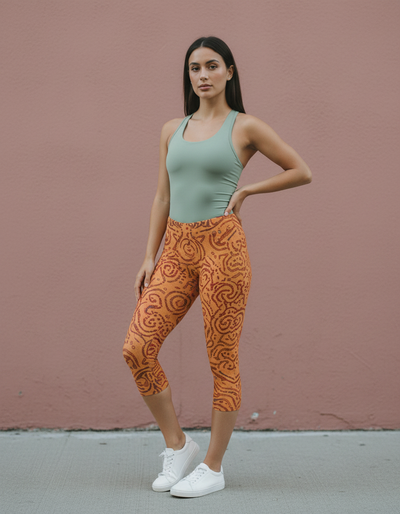 Citrus Orange Mirage Capri Leggings capri leggings
