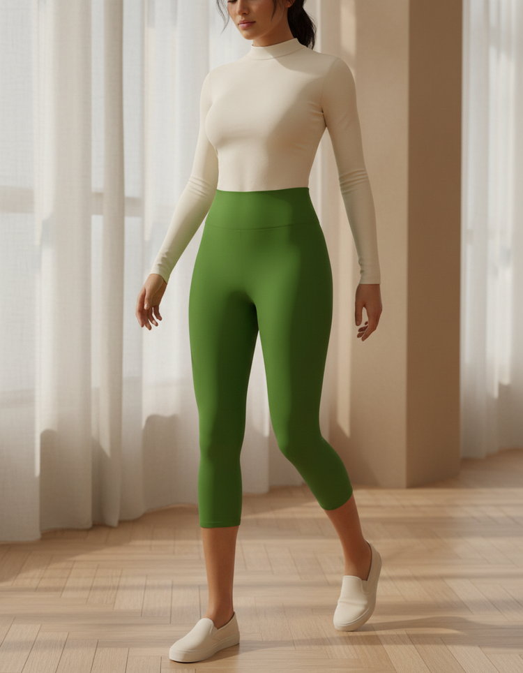 Avocado Green Capri Yoga Leggings Capri Yoga Leggings — Dripper