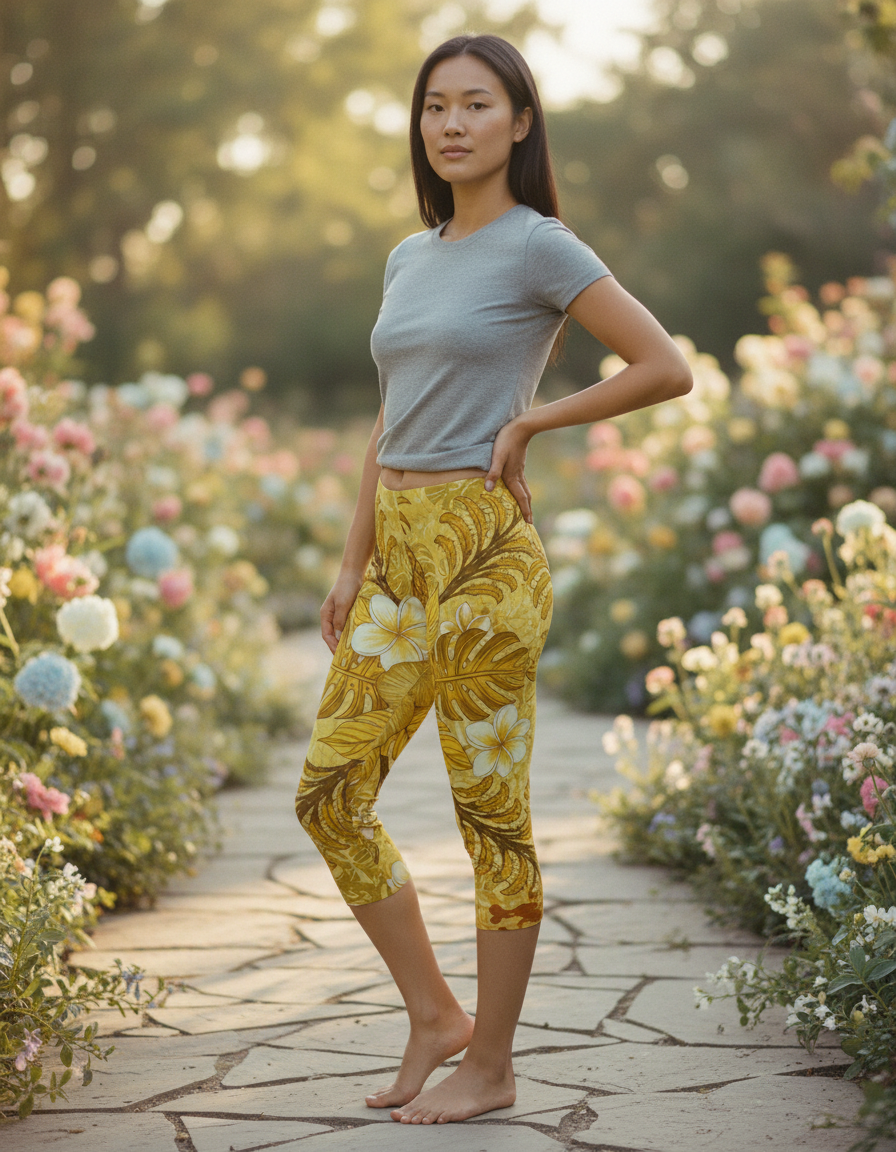 Yellow Hula capri leggings