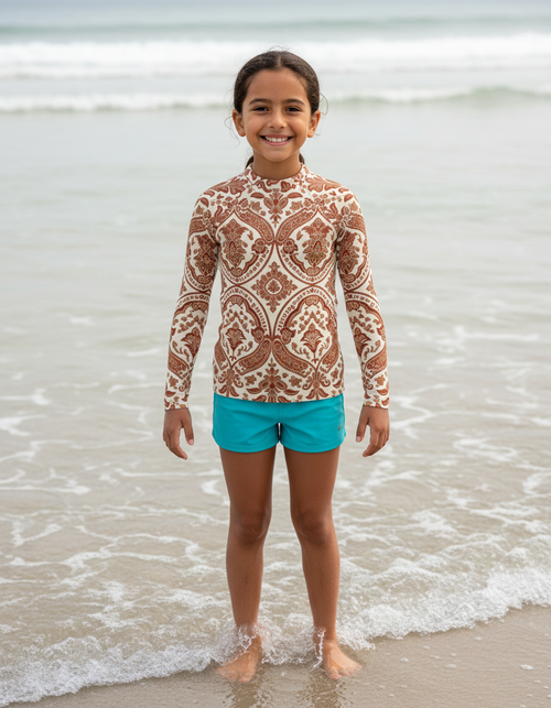 Burnt Sienna Sari Kids Rash Guard Kids Rash Guard — Dripper