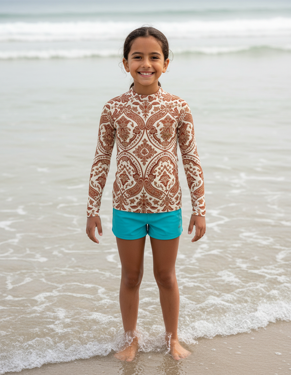 Kids Indian Block Print Rash Guard