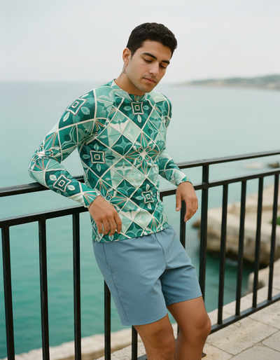 Men's Transformative Teal Poppy rash guard