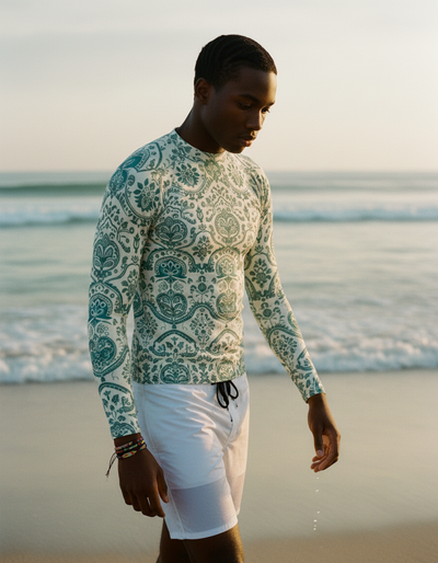 Men's Transformative Teal Rangoli rash guard