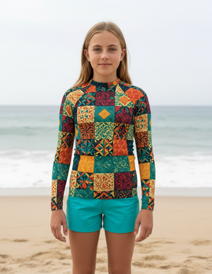 Transformative Teal Pulse Youth Rash Guard Youth Rash Guard — Dripper