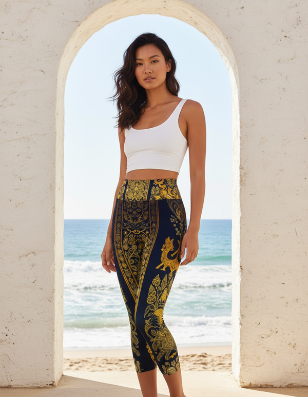 Women's Indonesian Songket Yoga Capri Leggings