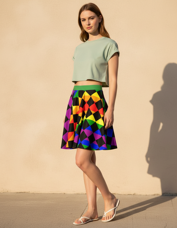 Vibrant Prism Skater Skirt