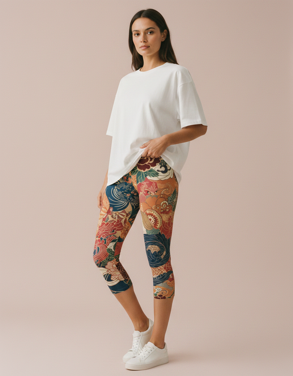 Women's Japanese Ukiyo-e Capri Leggings