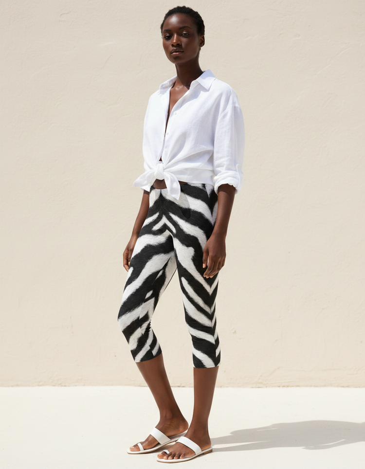 Women's Zebra Patterns Capri Leggings
