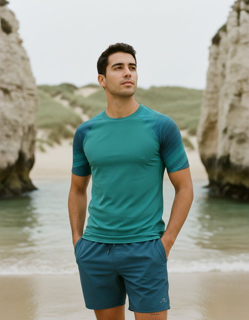 Transformative Teal Ripple Rash Guard Men's Rashguard — Dripper