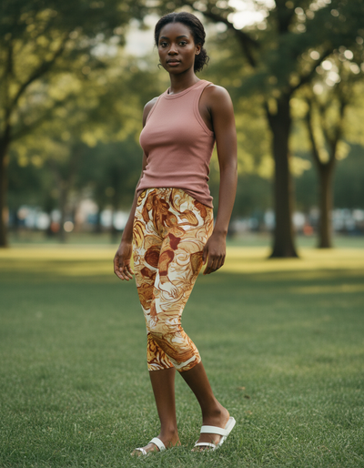 Citrus Orange Edo Capri Leggings capri leggings