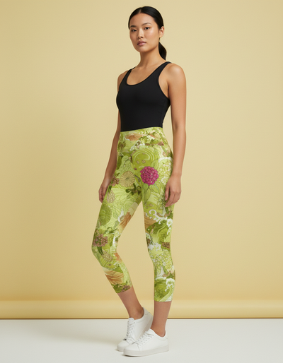 Runway Chartreuse Sakura Capri Yoga Leggings capri yoga leggings