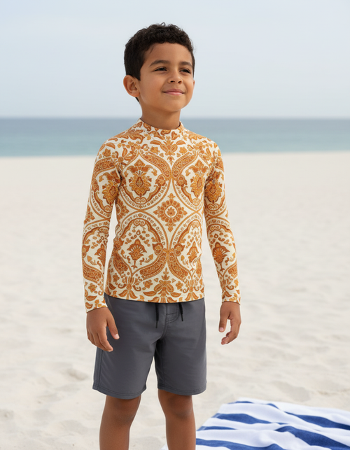 Citrus Orange Sari Kids Rash Guard Kids Rash Guard — Dripper