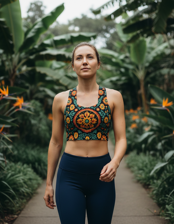 Bohemian Folk Embroidery longline sports bras