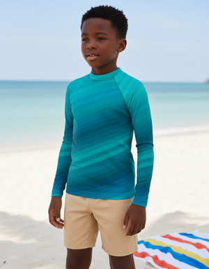 Transformative Teal Ripple Kids Rash Guard Kids Rash Guard — Dripper