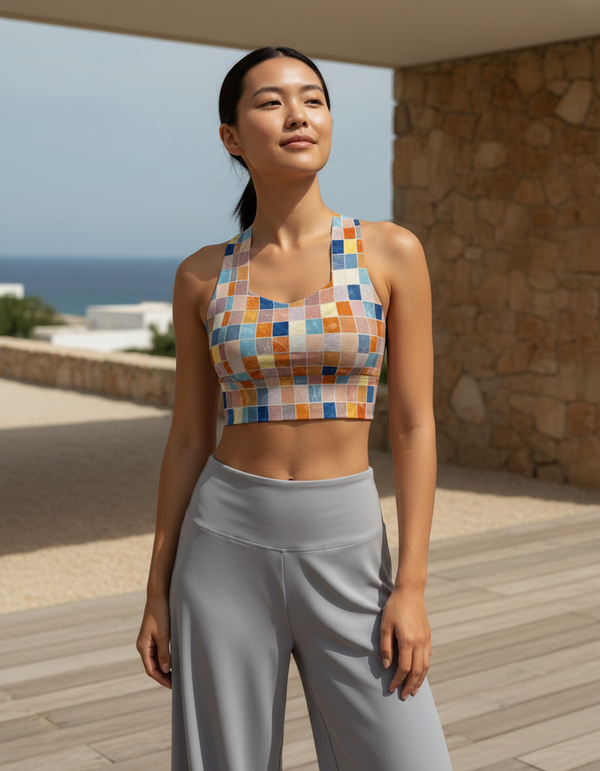 Color Burst Mosaic Longline Sports Bra