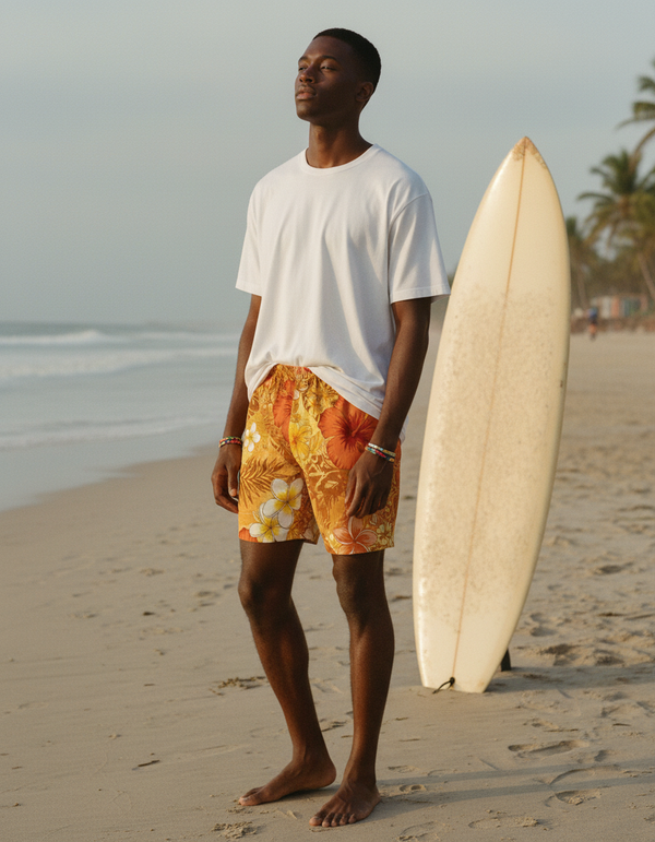 Men's Hawaiian Quilt Pattern Swim Trunks