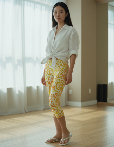 Lemon Yellow Rimpa Capri Leggings capri leggings