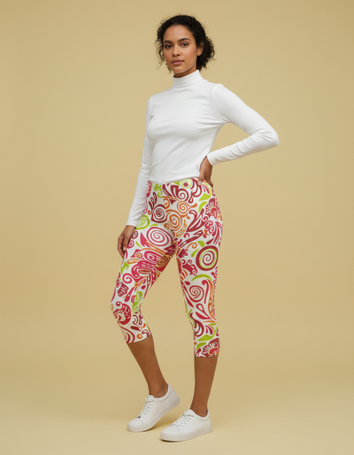 Fiery Red Rimpa Capri Leggings capri leggings