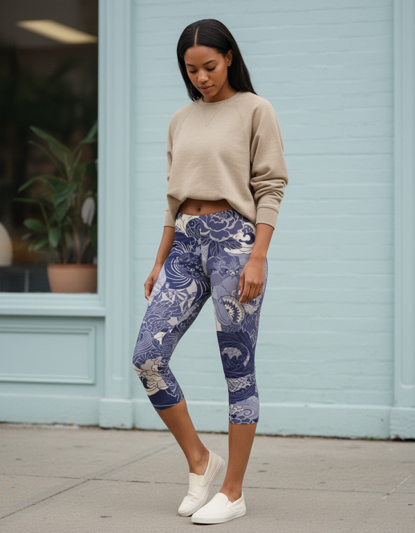 Women's Japanese Ukiyo-e Capri Leggings