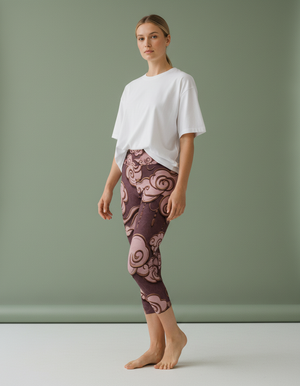 Women's Chinese Cloud Motif Yoga Capri Leggings