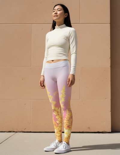 Lemon Yellow Bloom Leggings leggings