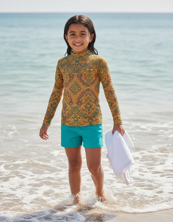 Kids Indian Block Print Rash Guard