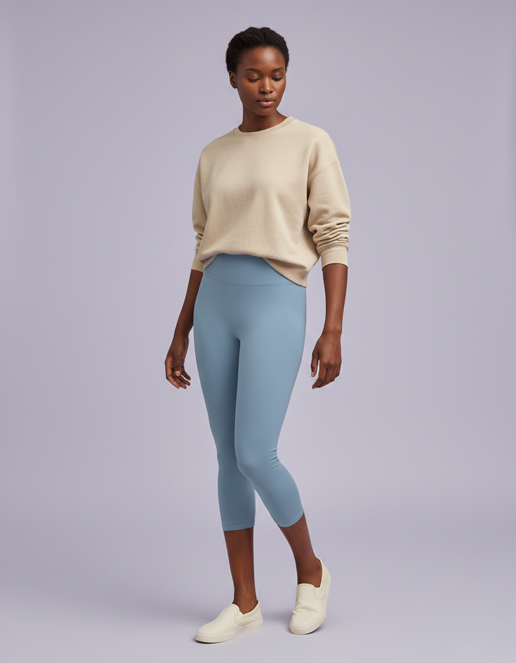 Dusty Blue Capri Yoga Leggings Capri Yoga Leggings — Dripper