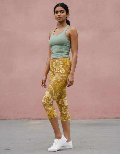 Yellow Edo Capri Leggings capri leggings