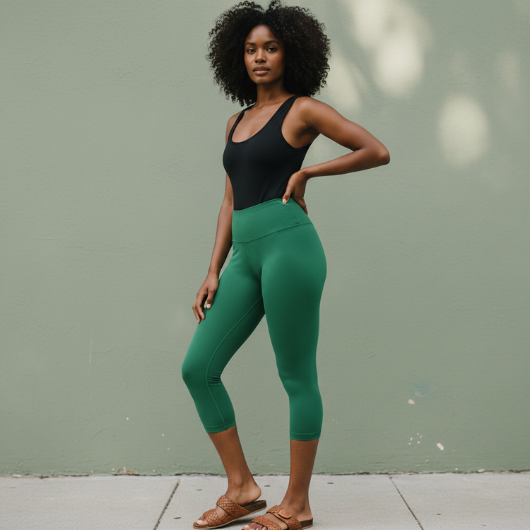 Racing Green Leggings Capri Yoga Leggings — Dripper