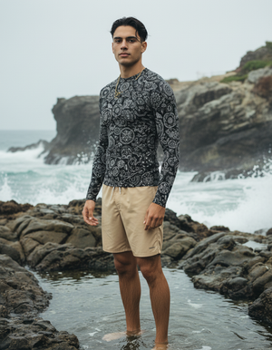 Men's Black and White Patterns Rash Guard