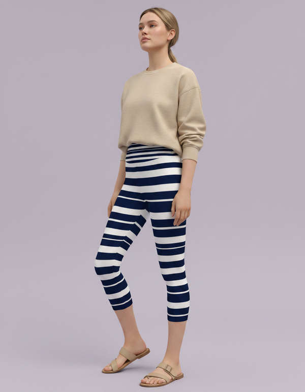 Nautical Stripe capri yoga leggings