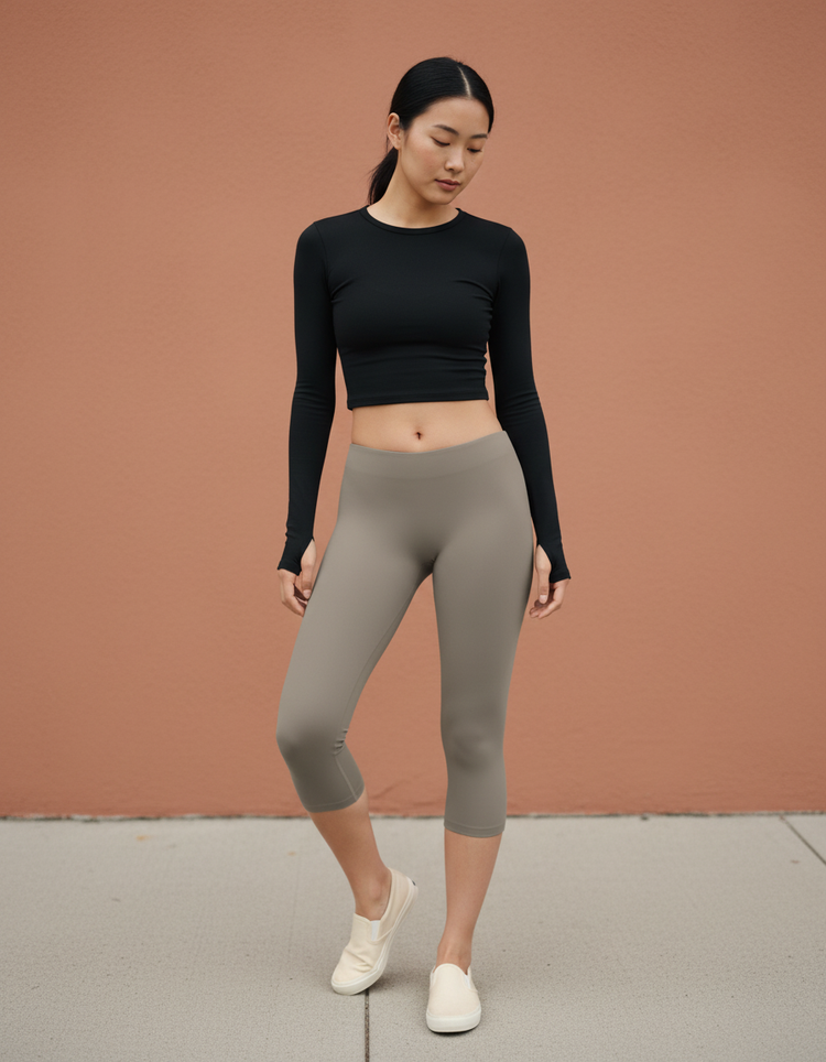 Cool Taupe Leggings Capri Leggings — Dripper
