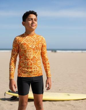 Citrus Orange Helix Youth Rash Guard bikini — Dripper