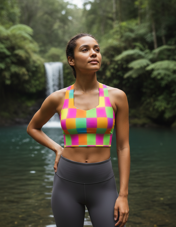 Checkerboard longline sports bras