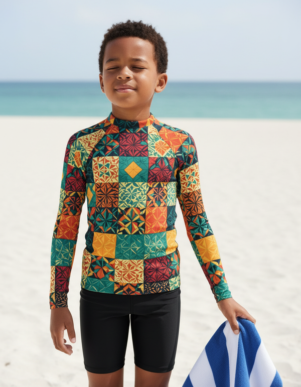 Kids Base Card Patterns Rash Guard